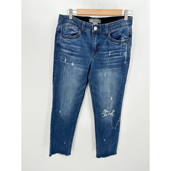 Democracy Jeans Women 8 Blue Dark Wash Denim Ab Technology Distressed - Picture 1 of 9